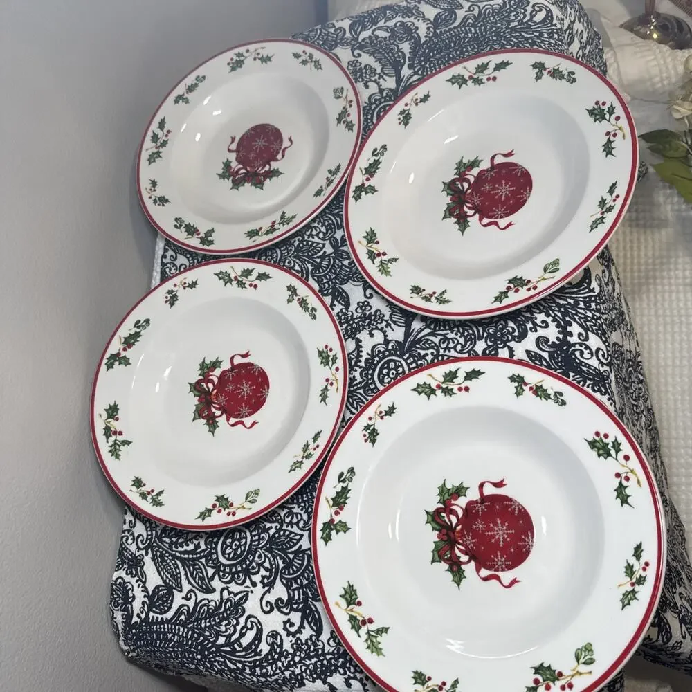 Radko Traditions Holiday Celebrations Christmas Ornament Soup Bowls 9” Set of 4